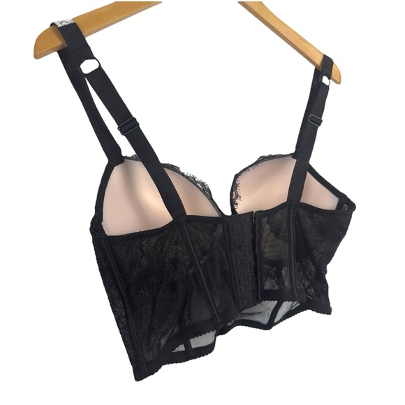 Victoria’s Secret Black Rhinestone Strap Pushup Corset Bra Top 36D Floral Lace - Picture 10 of 16